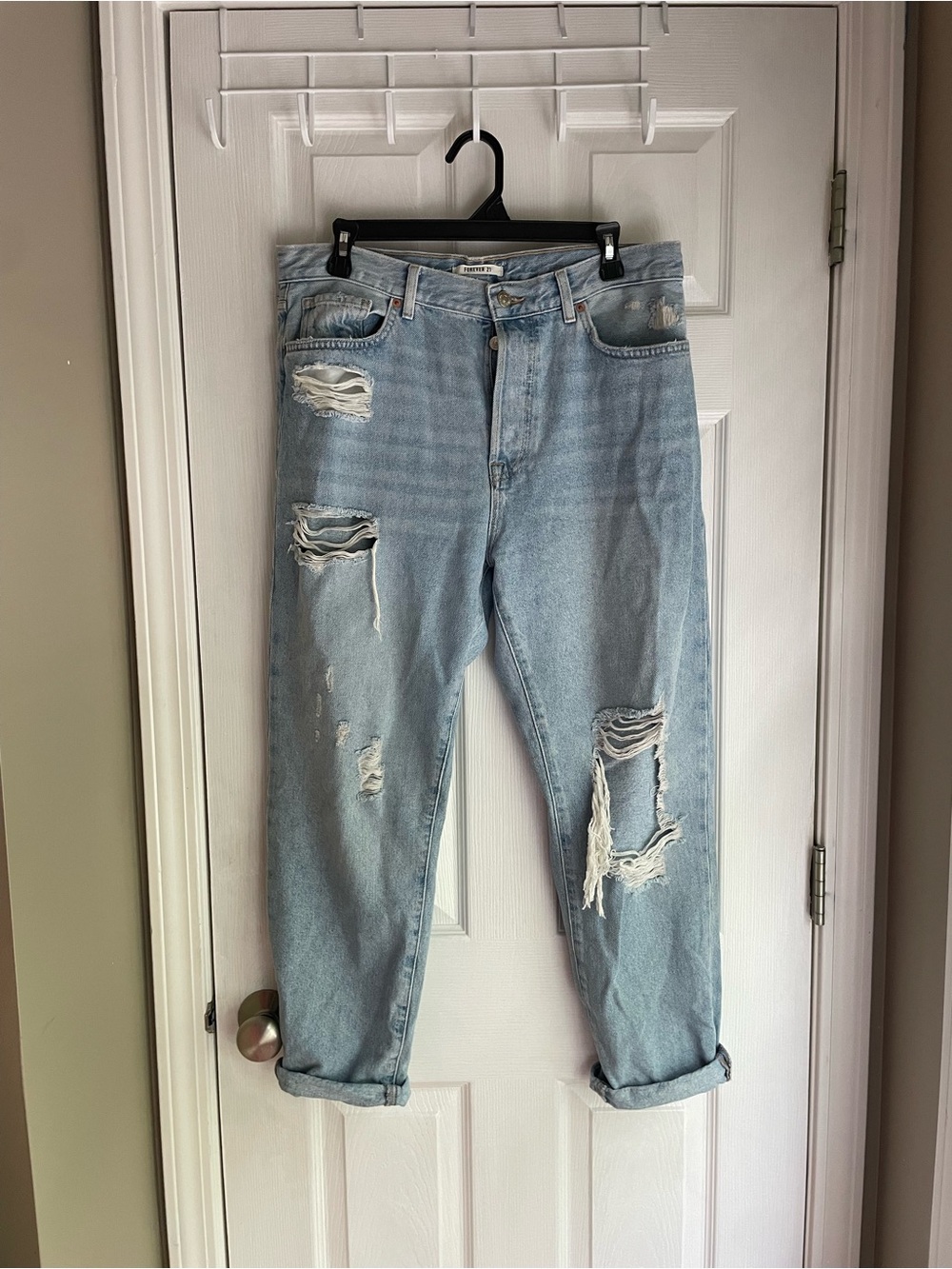 Forever 21 Light Blue Distressed Boyfriend Jeans